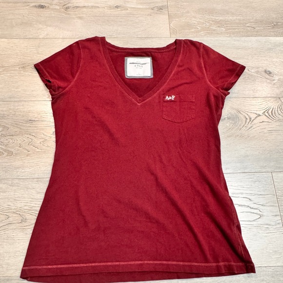 Abercrombie & Fitch Y2K VTG V-Neck Pocket‎ Tee Casual Top Comfy Red Size Large L - Picture 1 of 5
